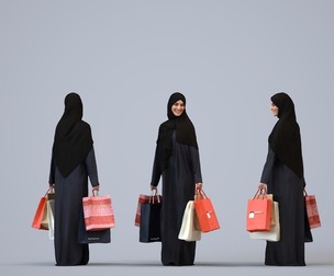 00243_Hannah012 Adult Middle Eastern woman shopping in casual summer abaya with bag