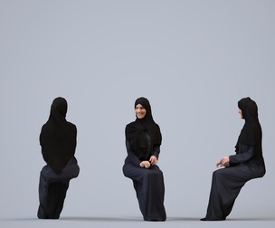 00243_Hannah0008 Adult Middle Eastern woman sitting in public space wearing abaya and hijab