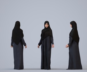 00243_Hannah0004 Adult Middle Eastern woman waiting in public space wearing abaya and hijab