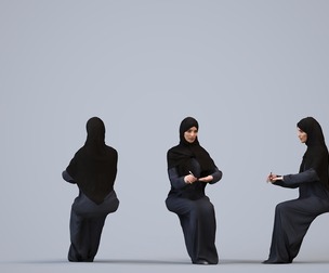 00243_Hannah0009 Adult Middle Eastern woman writing with pen in public wearing abaya and hijab