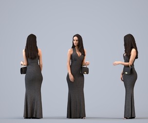 00245_Hannah0003 Adult Caucasian woman waiting in public space with bag, formal summer attire