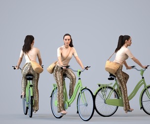 00247_Hannah0001 Adult Caucasian woman cycling outdoors with bag in transitional seasonal clothing