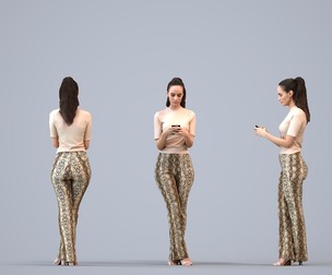 00247_Hannah0005 Adult Caucasian woman standing with smartphone in autumn or spring attire