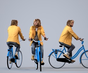 00248_Jet0009 Adult Caucasian man cycling through public space in transitional seasonal clothing