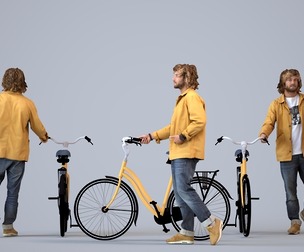 00248_Jet0004 Adult Caucasian man commuting with bicycle in casual transitional seasonal clothing