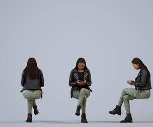 00249_Anargul0017 Adult Indian woman sitting in public space with smartphone, autumn attire