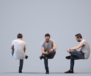 00252_Daud0008 Adult Caucasian man sitting at home with smartphone in transitional attire