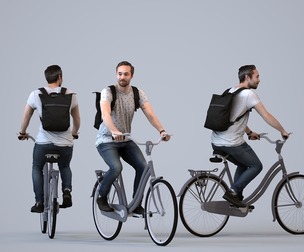 00252_Daud0011 Adult Caucasian man cycling outdoors with bag in transitional seasonal clothing