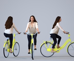 00253_Sari0001 Adult Caucasian woman cycling in summer sportswear for urban commuting visualization