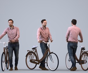 00254_Daud0013 Adult Caucasian man commuting with bicycle in casual transitional seasonal clothing