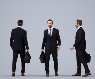 00256_Daud0005 Adult Caucasian man walking through office in autumn or spring attire with bag