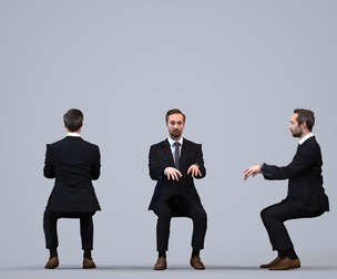 00256_Daud0010 Adult Caucasian man crouching in office wearing formal autumn or spring attire