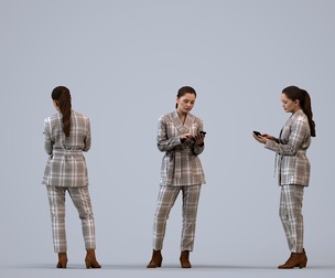 00257_Sari0004 Adult Caucasian woman standing in office with smartphone, autumn attire