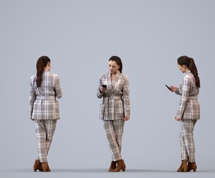 00257_Sari0006 Adult Caucasian woman standing in office with smartphone, autumn attire