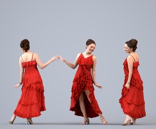 00259_Sari0007 Adult Caucasian woman exercising in public space wearing formal summer attire