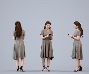 00260_Sari0003 Adult Caucasian woman standing in office with smartphone, transitional seasonal