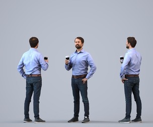 00261_Bipini008 Adult Indian male waiting in office with coffee, autumn or spring business attire