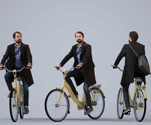 00261_Bipini0012 Adult Indian man cycling publicly in business attire with bag