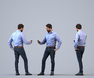 00261_Bipini007 Adult Indian male holding smartphone in office wearing transitional seasonal attire