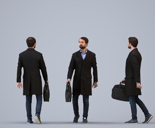 00261_Bipini003 Adult Indian male walking through office in autumn or spring business attire with