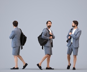 00263_Bipini0005 Adult Indian man walking in summer business attire carrying bag