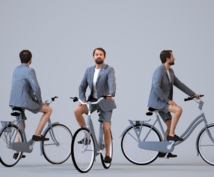 00263_Bipini0013 Adult Indian man commuting by bicycle in business summer attire