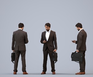 00265_Bipini0009 Adult Caucasian businessman standing in office with smartphone and bag