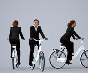 00266_Marva0010 Adult Caucasian woman cycling in business attire for transitional seasons