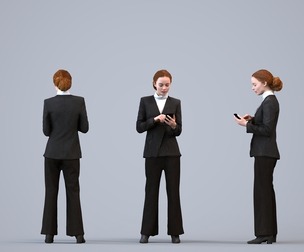 00266_Marva0004 Adult Caucasian woman standing in office with smartphone, autumn attire