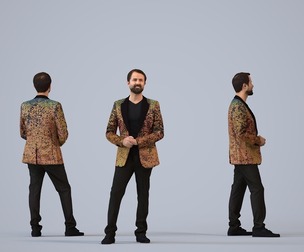 00267_Bipini005 Adult Indian man standing in hospitality setting wearing transitional seasonal