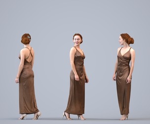 00268_Marva0002 Adult Caucasian woman walking through public space in formal summer attire