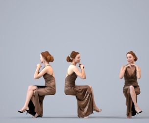 00268_Marva0008 Adult Caucasian woman sitting in public space wearing formal summer attire