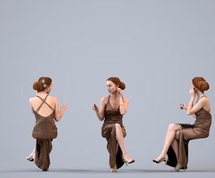 00268_Marva0006 Adult Caucasian woman calling in restaurant wearing formal summer attire