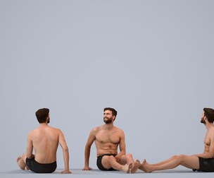 00270_Oliver004 Adult Caucasian man relaxing in low seated position, summer casual attire
