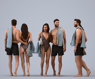 00270_Oliver016 Adult Caucasian adults bonding while walking in summer attire