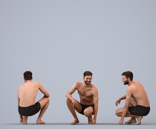 00270_Oliver006 Adult Caucasian man crouching and relaxing in casual summer attire
