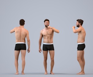 00272_Olivier004 Adult Caucasian man brushing teeth in bathroom wearing summer underwear