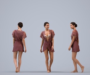 00273_Denise018 Adult Caucasian woman walking in bathroom wearing robe for residential visualization