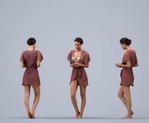 00273_Denise017 Adult Caucasian woman standing in bathroom wearing underwear, holding smartphone