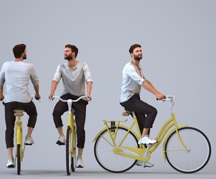 00274_Olivier012 Adult Caucasian man cycling in public space wearing casual summer attire