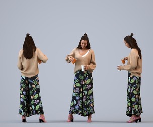 00275_Denise016 Adult Caucasian woman standing at home in transitional seasonal clothing