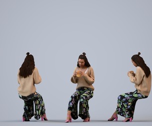 00275_Denise013 Adult Caucasian woman eating at home in casual autumn attire
