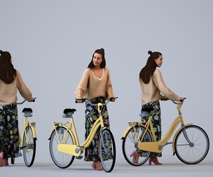 00275_Denise001 Adult Caucasian woman commuting with bicycle in casual transitional seasonal