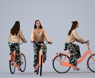 00275_Denise002 Adult Caucasian woman cycling through public space in autumn attire
