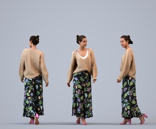 00275_Denise006 Adult Caucasian woman walking through public space in transitional seasonal clothing