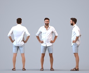 00278_Olivier003 Adult Caucasian man relaxing in public space wearing summer casual attire