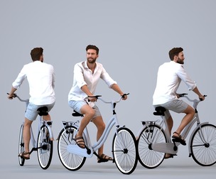 00278_Olivier012 Adult Caucasian man cycling in casual summer attire for urban commuting scenes