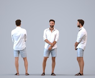 00278_Olivier004 Adult Caucasian man waiting in public space wearing casual summer clothing