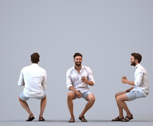 00278_Olivier011 Adult Caucasian man relaxing at home with coffee in summer casual wear