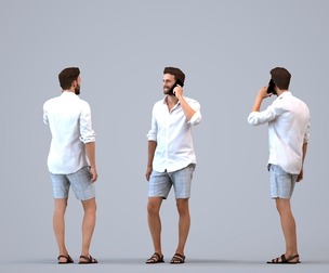 00278_Olivier006 Adult Caucasian man calling on smartphone in public summer attire